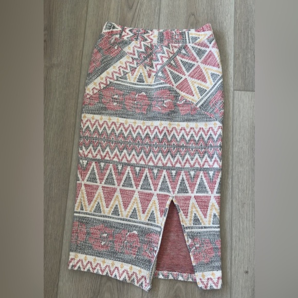 Free People Geometric Pencil Skirt - Pink, Gray, Yellow - Picture 1 of 7